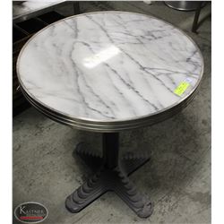 ROUND WHITE GRANITE TOP TABLE W/ BLACK METAL