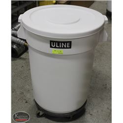 WHITE ULINE WASTE CONTAINER W/ LID & DOLLY