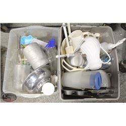 2 LARGE TOTES OF MISC. KITCHENWARE: PITCHERS, MENU