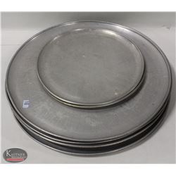 STACK OF SEVEN 18" PIZZA PANS W/ TWO 12" PIZZA