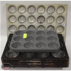 STACK OF 9 ASSORTED MUFFIN PANS