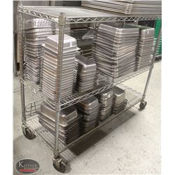 3-TIER CHROME WIRE RACK ON CASTORS. 48"X18"X41"