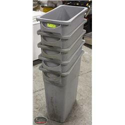 LOT OF 5 RUBBERMAID SLIM JIM 60L TRASH CANS