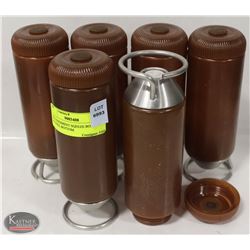 SIX CONDIMENT SQEEZE BOTTLES W/ STEEL BOTTOM