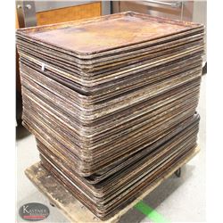 STACK OF APPROX 60 FULL SIZE ALUMINUM BUN PANS