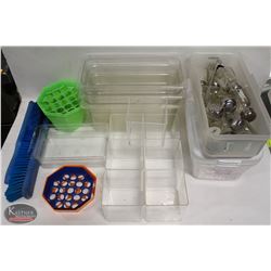 BOX W/ 1/3 SIZE POLY INSERTS, BINS & LIDS, SALT &