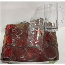 LOT OF 9 OKTOBERFEST STYLE GLASS BEER MUGS