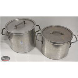 LOT OF 2 ALUMINUM STOCK POTS W/ LIDS. 12QT & 10QT