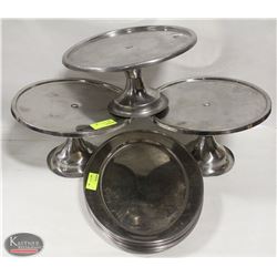 LOT OF 9 STAINLESS STEEL SERVING PLATTERS W/ 3