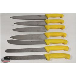 FLAT OF 7 ASSORTED J.A. HENCKELS COMMERCIAL KNIVES