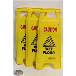 LOT OF 3 RUBBERMAID A-FRAME WET FLOOR SIGNS