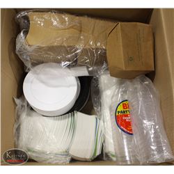 BOX OF VARIOUS DISPOSABLE TAKE OUT CONTAINERS