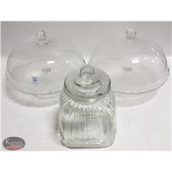 LOT OF 2 GLASS CAKE STANDS W/ COVERS SOLD W/ ONE