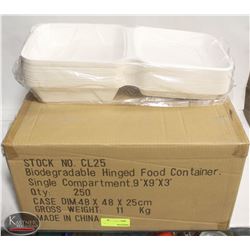 CASE OF 250 BIODEGRADABLE HINGED FOOD TAKEOUT