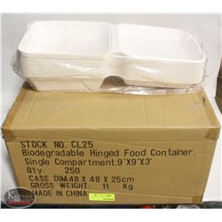 CASE OF 250 BIODEGRADABLE HINGED FOOD TAKEOUT