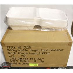CASE OF 250 BIODEGRADABLE HINGED FOOD TAKEOUT