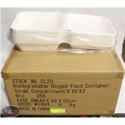 CASE OF 250 BIODEGRADABLE HINGED FOOD TAKEOUT