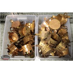 2 BINS OF BRONZE CANDLE HOLDERS