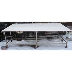 10' POLY TOP TABLE W/ TUBE STEEL FRAME ON CASTORS
