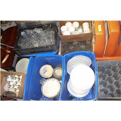 PALLET OF ASSORTED DISHWARE, LARGE GLASSES, MUGS