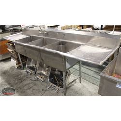 STAINLESS STEEL 3-WELL SINK W/ FAUCET & TWO