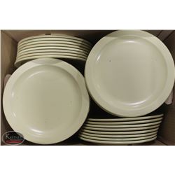 BOX OF MANY MELAMINE 10" DINNER PLATES