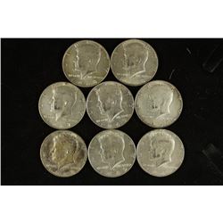 8 ASSORTED 40% SILVER JOHN F. KENNEDY HALVES