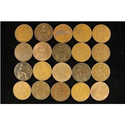 20 ASSORTED 1905-1967 GREAT BRITAIN PENNIES