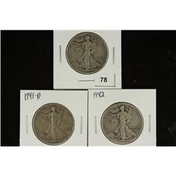 1940, 1941-D & 1942 WALKING LIBERTY HALF DOLLARS