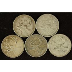 1944, 1957, 1957, 1963 & 1968 CANADA SILVER 25