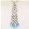 Image 1 : 18k White Gold 1.30 ctw Diamond & Blue Topaz Briolette Chandelier Dangle Necklac
