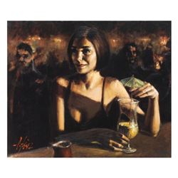 Fabian Perez, "Cocktail In Maui" Hand Textured Limited Edition Giclee on Canvas.