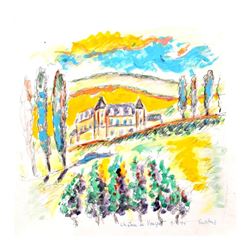 Wayne Ensrud "Chateau Clos de Vougeot, Burgundy" Mixed Media Original Artwork; H