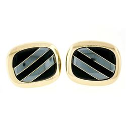 Vintage 14kt Yellow Gold Swivel Cuff Links w/ Hematite Inlaid in Black Onyx