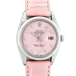 Rolex Stainless Steel Pink Diamond 36MM Datejust Wristwatch With Pink Leather St