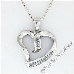 10kt White Gold 0.25 ctw Dual Channel Princess Cut Diamond Open Heart Pendant Ne