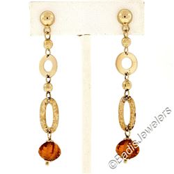 14kt Yellow Gold Polished and Textured Link Briolette Bead Citrine Dangle Earrin