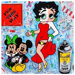 Jozza, "Fun This Way" Hand Signed Original Mixed Media on Canvas with COA.