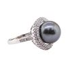Image 2 : Tahitian Pearl and Diamond Ring - 18KT White Gold