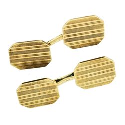 Art Deco 14kt Yellow Gold Grooved Dual Rectangular Panel Cuff Links