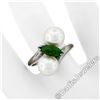 Image 3 : Vintage 14kt White Gold 8.35mm Round Pearl Marquise Cut Jade Bypass Ring