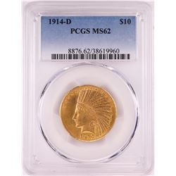 1914-D $10 Indian Head Eagle Gold Coin PCGS MS62