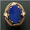 Image 5 : Antique 14kt Rose Gold Oval Lapis Ring w/ Twisted Wire and Leaf Halo