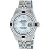 Image 5 : Rolex Ladies Stainless Steel Mother Of Pearl Diamond & Sapphire Datejust Wristwa