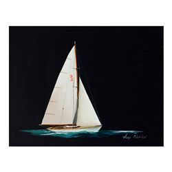 Alex Blokhin, "Small One Masted Yacht" Original Oil Painting on Canvas, Hand Sig