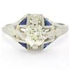 Image 1 : Antique Art Deco 20kt White Gold Diamond and Sapphire Engagement Ring