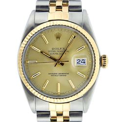 Rolex Mens 2 Tone Champagne Index 36MM Oyster Perpetual Datejust Wristwatch