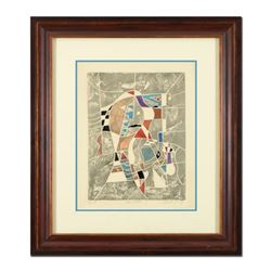 Neal Doty (1941-2016), "Star Child" Framed Unique Variation Mixed Media Linocut,