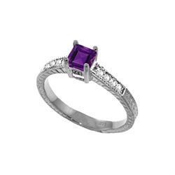 Genuine 0.65 ctw Amethyst & Diamond Ring 14KT White Gold - REF-69F6Z