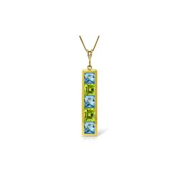 Genuine 2.25 ctw Blue Topaz & Peridot Necklace 14KT Yellow Gold - REF-36M9T